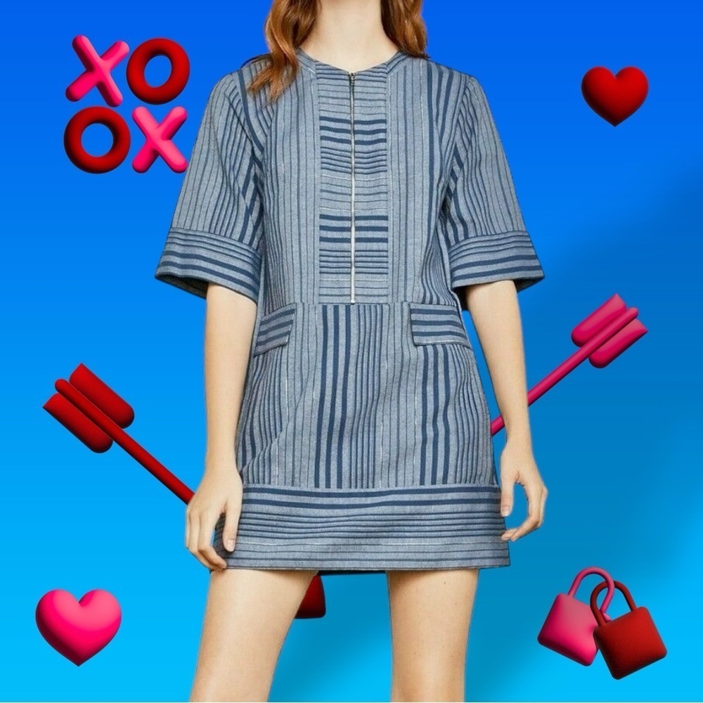 NWOT BCBGMaxAzria ‘Tonal Canyon Striped Zip Front Shift Dress’ in Chambray XXS